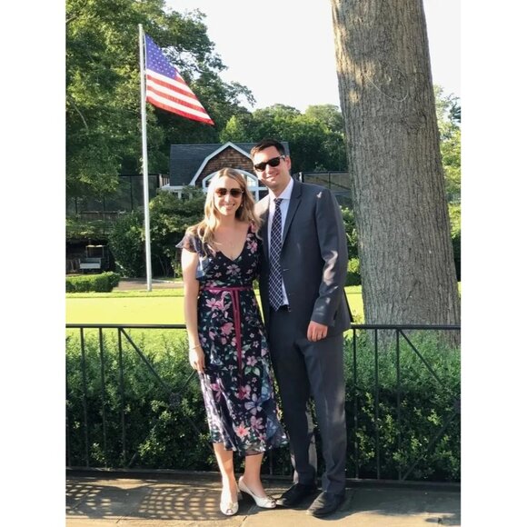 Marchesa Notte Blue Floral Chiffon Midi Gown Size 12 Flutter Sleeve Formal - Picture 10 of 15